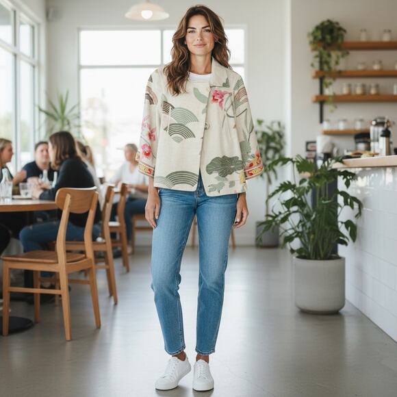 Vintage Jackets & Blazers - Vintage Leonard Paris Luxury Cape Blazer‎ Linen Blend Floral Chic S/M Luxury
